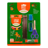 Kit Escolar Com 20 Peças Lápis De Cor Tesoura Cola Borracha
