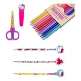 Kit Escolar Hello Kitty Lápis De Cor Tesoura E Lápis Lição