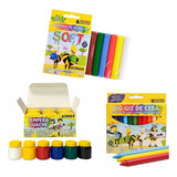 Kit Escolar Infantil Tinta Guache Giz De Cera Massinha