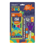 Kit Escolar Lapis De Cor Borracha Apontador Decorado Dino