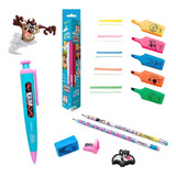 Kit Escolar Looney Tunes 10 Itens E Lápis De Cor 12 Cores