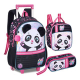 Kit Escolar Mochila Infantil Rodinha Panda Pelucia Luxo