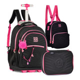 Kit Escolar Mochila Rodinha Rebecca Bonbon Preto Clio Style