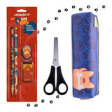 Kit Escolar Pets Lapis Blister Estojo Tesoura Leo leo Pet