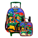 Kit Escolar Tartarugas Ninjas Mochila De Rodas Lancheira