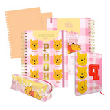 Kit Escolar Ursinho Pooh Estojo Grande Agenda Caderno Refil