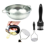 Kit Escorredor 25cm Amassador De Carne Alho Batata Envio 12h