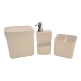 Kit Escorredor De Talheres Porta Detergente Lixeira Cozinha Cor Bege