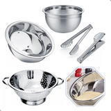 Kit Escorredor Massas Arroz Tigela Bowl Pegadores Inox