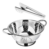 Kit Escorredor Pegador Macarrão Massa Inox Utensílio Cozinha