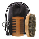 Kit Escova De Barba Pente Dulpa Face Tesoura De Acabamento