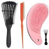 Kit Escova De Cabelo Polvo Cachos Pente 3 Fileiras Fitagem Finalização Escova Desembaraçadora Cerdas Longas Magica RJI Utilidades