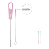 Kit Escova Para Limpar Canudo Buba C 2 Escovinhas Rosa Azul