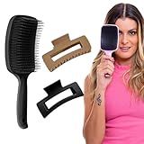 Kit Escova Piranha Prendedor De Cabelo Pente Raquete Desembaraçadora Flex Hair Salão Não Quebra Fios E Pregadeira De Cabelo Acessório Luxo Estilo Preta