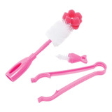 Kit Escova Rosa Limpa Bico E Pinça Para Mamadeira Buba
