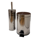 Kit Escova Sanitária Lixeira Inox 3 Litros Para Banheiro