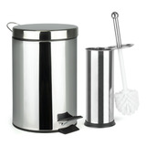 Kit Escova Sanitária Lixeira Inox Cesto Lixo Banheiro Pedal
