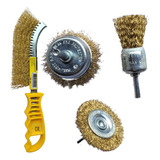 Kit Escovas De Aço 4pçs Circular Copo Pincel E Manual C cabo
