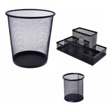 Kit Escritório Lixeira 12litros Porta Treco Porta Caneta