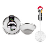 Kit Escumadeira Fritura Inox E Cesta 22cm Inox Original Line
