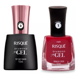 Kit Esmalte Risqué Diamond Gel Vermelho Cereja Top Coat