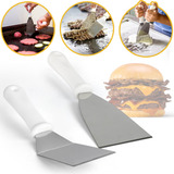 Kit Espátula Curva E Reta Inox Chapa Lanche Chapeiro Cozinha
