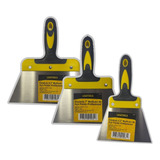 Kit Espátula De Aço Polido Profissional Multiuso Massa Gesso