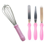 Kit Espátula Profissional Para Confeiteiro Fuê Inox Rosa