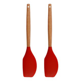 Kit Espátulas Pão Duro Silicone Madeira Reforçada Cozinha