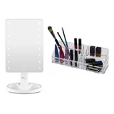 Kit Espelho De Mesa Com Led Giratório Suporte De Maquiagem