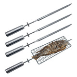 Kit Espetos 1 Grelha Peixe 3 Espada Para Grill Giratório A3
