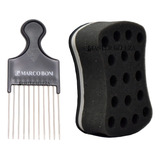 Kit Esponja Para Cabelos Afro Pente Garfo Metal Marco Boni Cor Preto