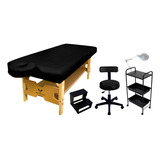 Kit Estética Maca Fixa Spa Mocho Carrinho Escada Lupa Salus Cor Preto