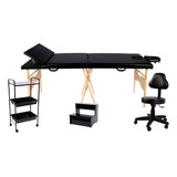 Kit Estética Maca Portátil Reclinável Carrinho Mocho Escada