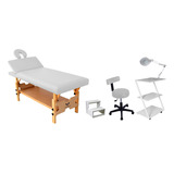 Kit Estética Salus Brasil Maca Reclinavel 3 Posições Mocho Carrinho Auxiliar Z Escada Lupa Salus Cor Branco