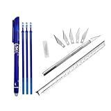 Kit Estilete Bisturi Regua Triangular Caneta Apagavel Refil