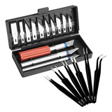 Kit Estilete De Precisão Bisturi Artesanato 6 Pinças