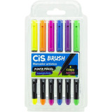 Kit Estojo 6 Caneta Marcador Pincel Brush Pen Neon Cis