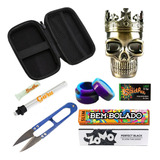 Kit Estojo Case Seda Vidro Dichavador Caveira Tesoura Slick