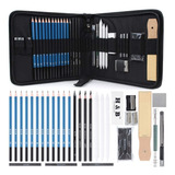Kit Estojo Lápis Azul Desenho Profissional Arte Pintura