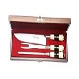 Kit Estojo Mdf Faca 9 Chaira E Garfo Inox Cabo De Chifre E Osso 5009IDM