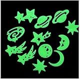 Kit Estrelas Brilham No Escuro Com Planeta E Lua Teto Quarto Fluorescente Neon Estrelas