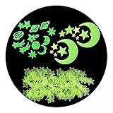 Kit Estrelas Brilham No Escuro Com Planeta E Lua Teto Quarto Fluorescente Neon Plástico Enfeites Decoração