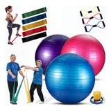 Kit Exercícios Pilates 9 Em 1 Bola 55cm C Bomba Elásticos