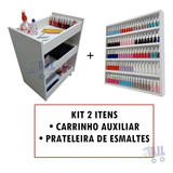 Kit Expositora De Parede Carrinho De Manicure Auxiliar Cor Branco