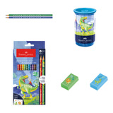 Kit Faber Dinossauro Lapis Cor apontador borracha lapis Graf