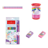 Kit Faber Unicornio Lapis Cor apontador borracha lapis Graft