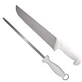 Kit Faca Açougue Churrasco Cozinha Aço Inox 8 Chaira 10 Cabo Branco