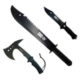 Kit Faca Facão Machado Tático Militar Com Bainha Selva Pesca