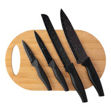 Kit Facas De Churrasco Antiaderente Corte Navalha Tabua Cor Preto
